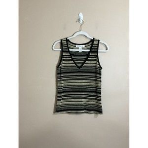 VTG 90s Jones New York Womens Sleeveless Sweater Size Small Black Tan Stripes
